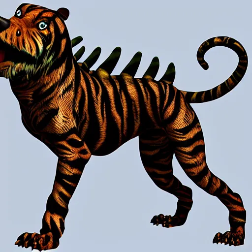 Prompt: monster dog tiger fusion cosmic horror made of angles drooping skin