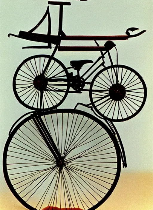 Image similar to realistic photo of a a medieval ritual astronomy appliance bicycle, made of wood white clay black plastic 1 9 9 0, life magazine reportage photo, natural colors, metropolitan museum collection