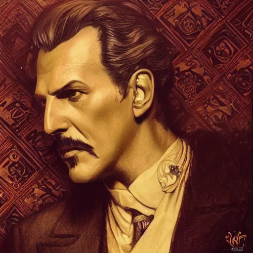 Image similar to amazing lifelike award winning pencil illustration of vincent price trending on art station artgerm greg rutkowski alphonse mucha cinematic