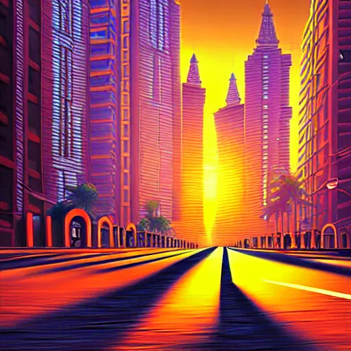 Prompt: mumbai in the future, city streets, golden hour, perspective artwork, photorealism