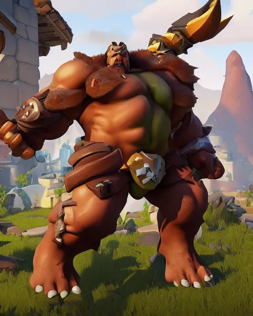 Prompt: hulking barbarian playable hero character in overwatch