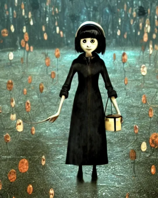 Image similar to film still of teenaged winona ryder in live action coraline ( 2 0 0 9 ) remake,