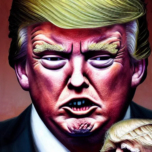 Prompt: portrait donald trump as a zombie looking down, 7 days to die zombie, fine art, award winning, subtle earthy tones, intricate, elegant, sharp focus, cinematic lighting, digital painting, 8 k concept art, by michael hussar and greg manchess and brom and z. w. gu, 8 k