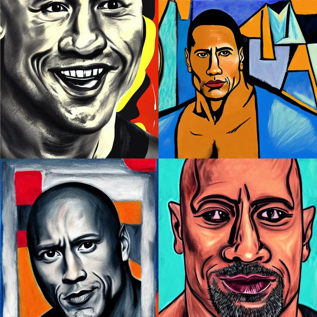 Prompt: Dwayne The Rock Johnson portrait in the style of Picasso