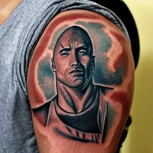 Image similar to tattoo of anime dwayne the rock Johnson on arm back