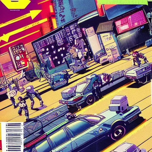 Image similar to 1989 Magazine Cover, Anime Neo-tokyo bank robbers fleeing the scene with bags of money, Police Shootout, Highly Detailed, 8k :4 by Katsuhiro Otomo : 8