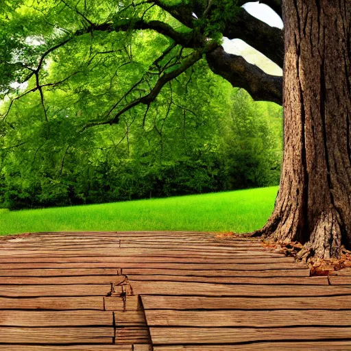 Prompt: wooden platform built around a tree, realistic, photo,