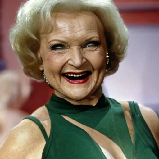 Prompt: buff betty white as the incredible hulk with huge muscles