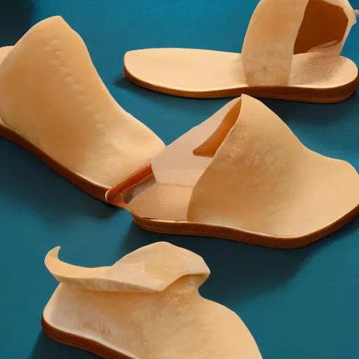 Image similar to high quality photo of sandals made of swiss cheese, realism, 8k, award winning photo