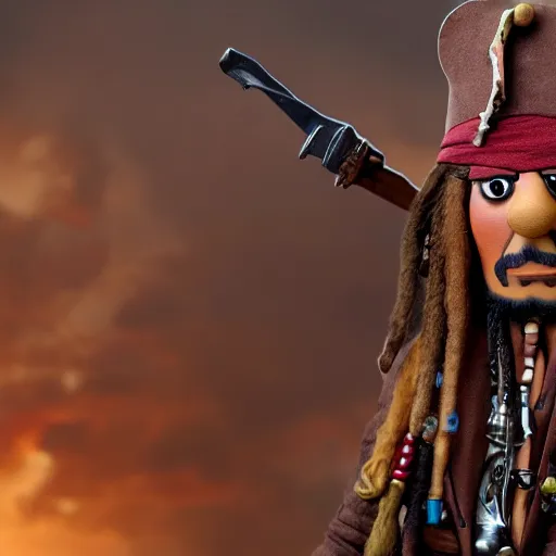 Prompt: A still of Jack Sparrow as a muppet, 4k, photograph, artstation, trending, award winning, epic lighting, featured