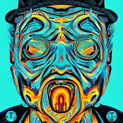 Image similar to a digital painting of a man with a strange face, poster art by dan mumford, behance contest winner, psychedelic art, cosmic horror, apocalypse art, darksynth