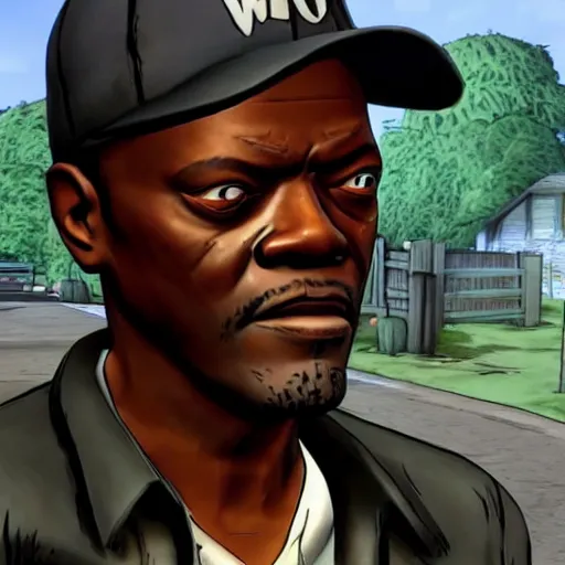 Prompt: samuel l. jackson walking dead telltale, jules, telltale games style, symmetric!!, 4 k full hd,