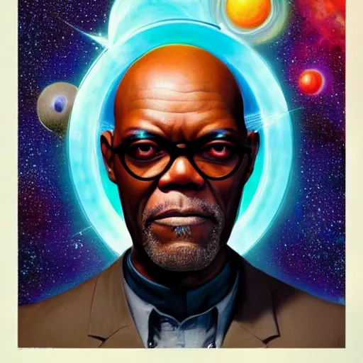 Image similar to cosmic portrait of Samuel L. Jackson, Pixar style, by Tristan Eaton Stanley Artgerm and Tom Bagshaw.