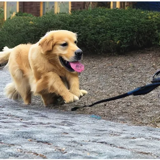 Prompt: photo of a golden retriever retrieving gold