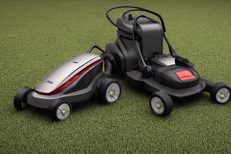 Prompt: porsche design of a lawnmower, solidworks, octane render, studio light