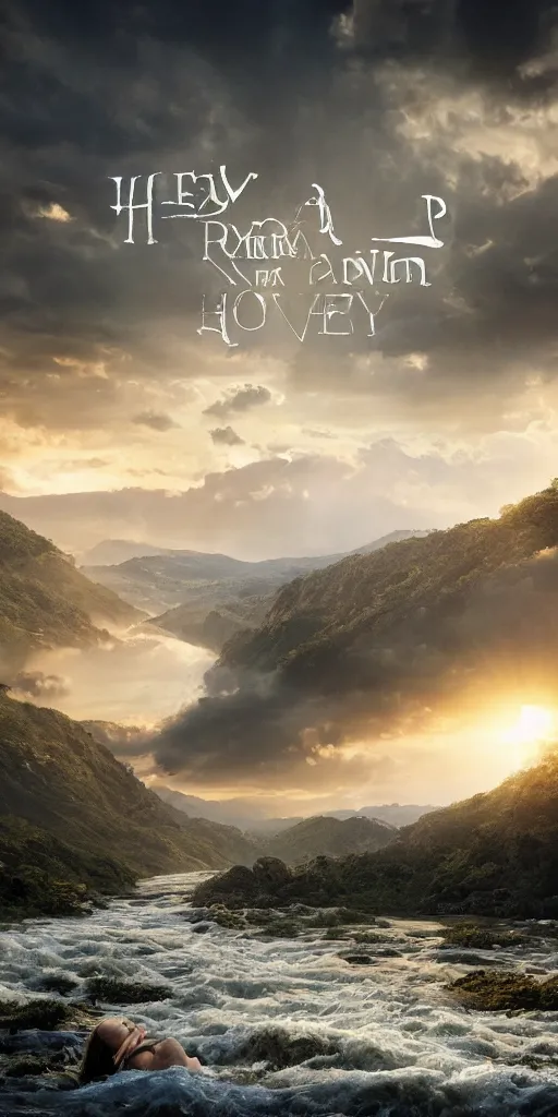 Image similar to extra wide view. Heaven with river from milk and honey. Cinematic. Epic composition. Realistic cinematography. Hyper-detailed. 8k