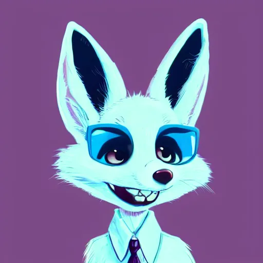 Prompt: fennec fox, pink and blue mohawk hairstyle, pink, palm trees, furry, cute, smug facial expression, disney zootopia, zootopia, concept art, aviator sunglasses, smug expression, synthwave style, artstation, detailed, award winning, dramatic lighting, miami vice,