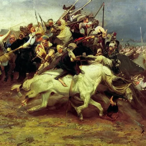 Image similar to the last battle, oil on canvas, ilya repin, 1 8 7 3