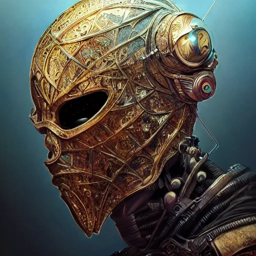 Image similar to Very very very very highly detailed epic photo of full face with scary venetian mask, intricate, dystopian, sci-fi, extremely detailed, digital painting, artstation, concept art, smooth, sharp focus, illustration, intimidating lighting, incredible art by Artgerm and Vincent di Fate