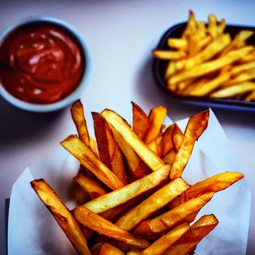 Image similar to close up high resolution photo of french fries, very tasty, food photography, instagram, trending