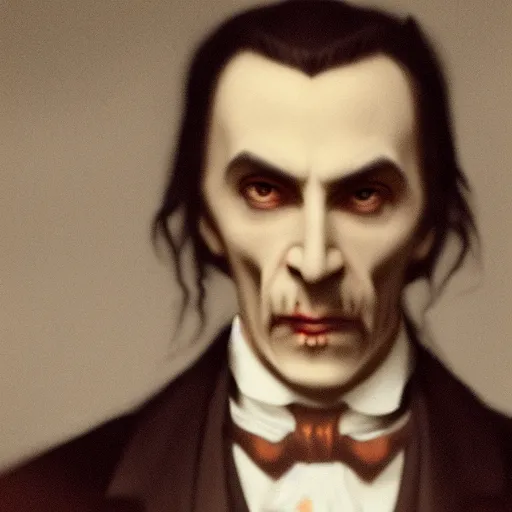 Image similar to a portrait of Dracula, victorian, depth of field, soft light, ominous, photorealistic, detailed, 8k