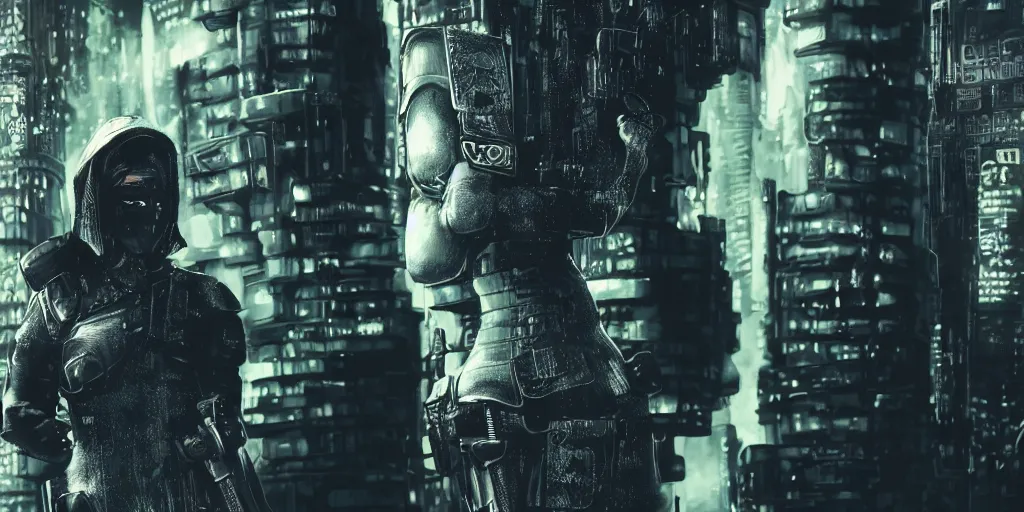 Prompt: closeup of beautiful guard with short hair hiding her chest with her arms, dystopian cyberpunk smoke detailed