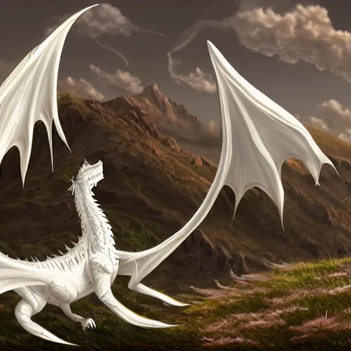 Prompt: a beautiful white dragon on the Altus Plateau, highly detailed digital painting, 4k