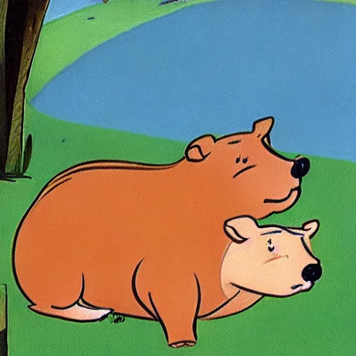 Image similar to 1 9 4 5 disney cartoon about capybaras in love