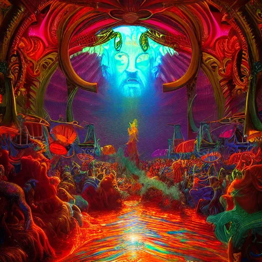 Prompt: Photorealistic Vibrant Dream Carnival in the style of Michael Whelan and Gustave Dore. Hyperdetailed photorealism, 108 megapixels, amazing depth, glowing rich colors, powerful imagery, psychedelic Overtones, 3D finalrender, 3d shading, cinematic lighting, artstation concept art