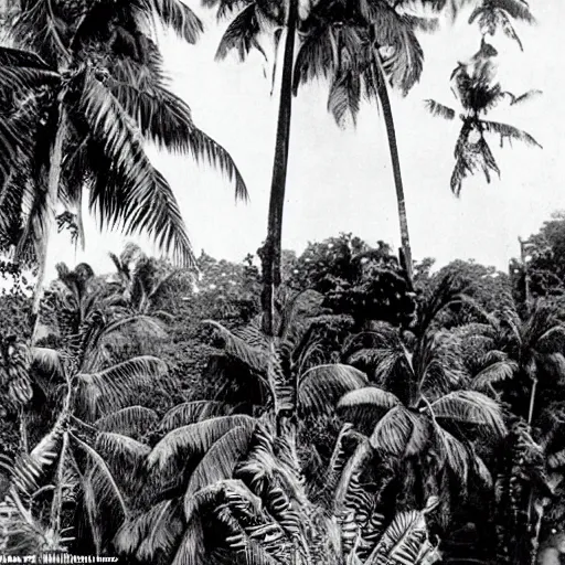 Image similar to a rizom lost film footage of a ( ( ( ( ( ( ( ( complex volume ) ) ) ) ) ) ) ) in the middle of the tropical jungle / tropicalism / tropicalism / tropicalism / film still / cinematic / enhanced / 1 9 2 0 s / black and white / grain