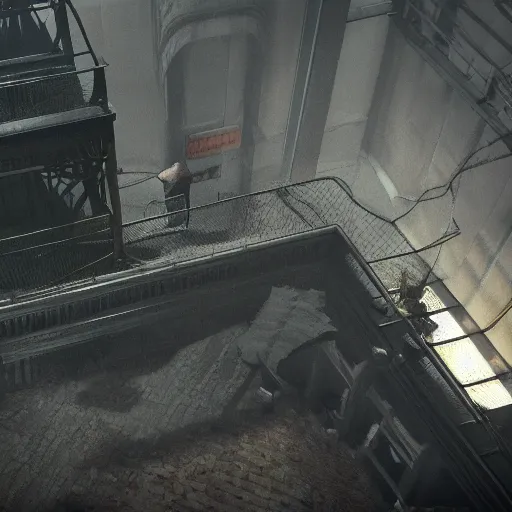 Prompt: playstation 5 screenshot of silent hill, overhead view, crazy high definition, beautiful matte painting