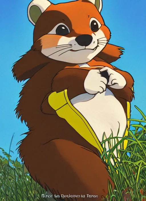 Image similar to cute beaver wear high - vis jacket trading card design, natural lighting, path traced, highly detailed, high quality, digital painting, by don bluth and ross tran and studio ghibli and alphonse mucha, artgerm