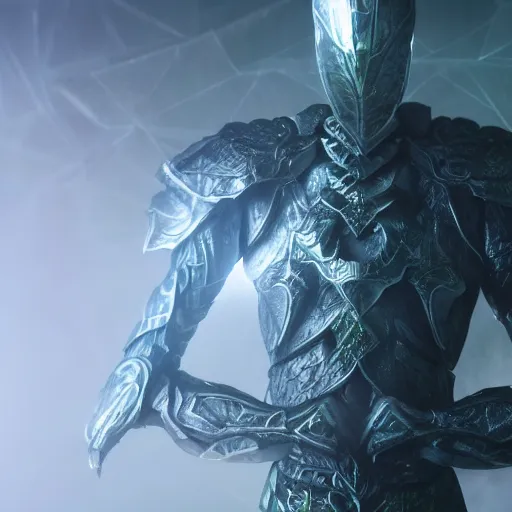 Prompt: vegetal humanoid armored botanical rune covered armor leafy nanotechnology sleek kryptonite protomolecule highly evolved with utility fog tendrils in high contrast cinematic light, mystical shadows, sharp focus, divine realm of gods, octane render