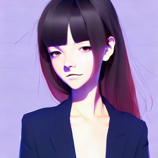 Image similar to elegant girl in urban outfit, cute fine face, digital painting, fan art, pixiv, by Ilya Kuvshinov, by Studio Ghibli