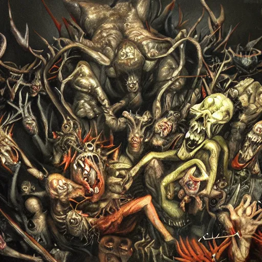 Prompt: A demonic cesspool of evil, oil painting, highly detailed, astonishing detail