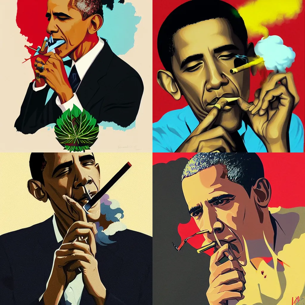 Prompt: Obama smoking a weed cigarette by Sachin Teng + Karol Bak + Rolf Armstrong