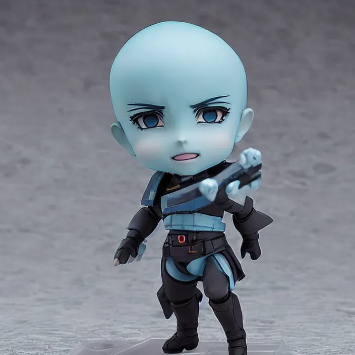Prompt: destiny commander zavala!!!!!!!!!!!!!!!!!!!!!!!!!!, an ( ( ( ( ( anime ) ) ) ) ) nendoroid of commander zavala, male figurine, light - blue skin and bald!!!!!!!!, detailed product photo