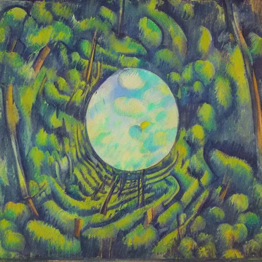 Prompt: a beautiful painting of a circle of forest in the sky, by Grosnez andemsaykilde and Paul Cezanne and Judson Huss, pencil sketch, abstract, pop art 1975 blooming reflective continent shrill cell