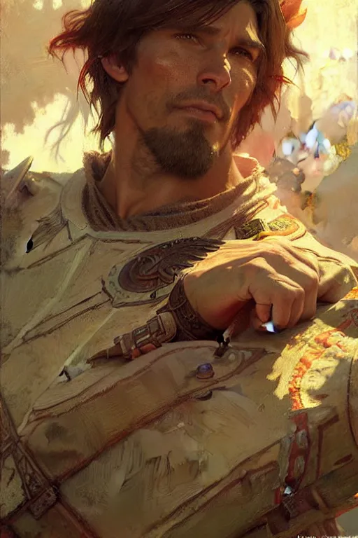 Image similar to attractive man, skyrim, cool colors, painting by gaston bussiere, craig mullins, greg rutkowski, alphonse mucha