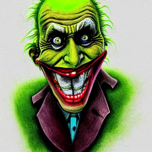 Image similar to a tennis ball monster the joker, chalk, digital art, fantasy, magic, trending on artstation, ultra detailed, professional illustration by Basil Gogos