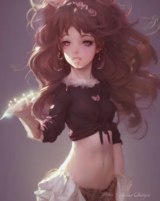 Image similar to a ( girl as personification of chocolate cupcake ), fantasy bakery, digital art by krenz cushart, laurie greasly, wlop, artgerm, intricate, ( highly detailed figure ), sharp focus, smooth, epic composition, joyful, unreal engine