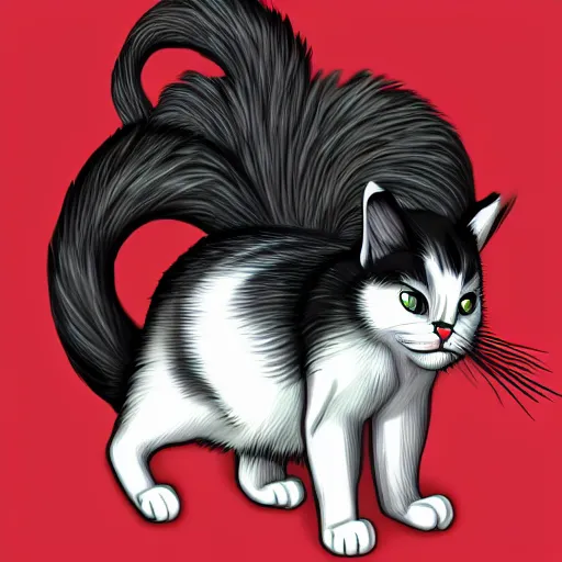 Image similar to cat and skunk chimera digital art