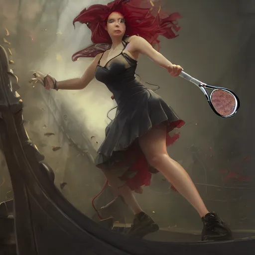 Prompt: shalltear bloodfallen playing tennis, detailed, centered, digital painting, artstation, concept art, donato giancola, joseph christian leyendecker, wlop, boris vallejo, breathtaking, 8 k resolution, extremely detailed, beautiful, establishing shot, artistic, hyperrealistic, beautiful face, octane render, cinematic lighting, dramatic lighting, masterpiece