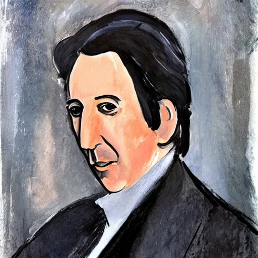 Prompt: portrait of alan rickman on the style of amadeo modigliani