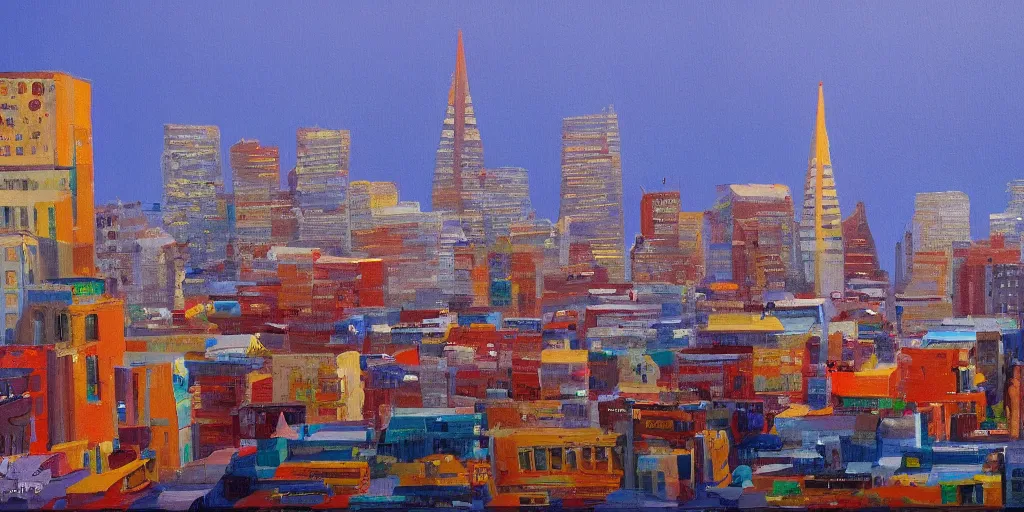 Image similar to new painting of San Francisco city by Greg Aronson, artstation