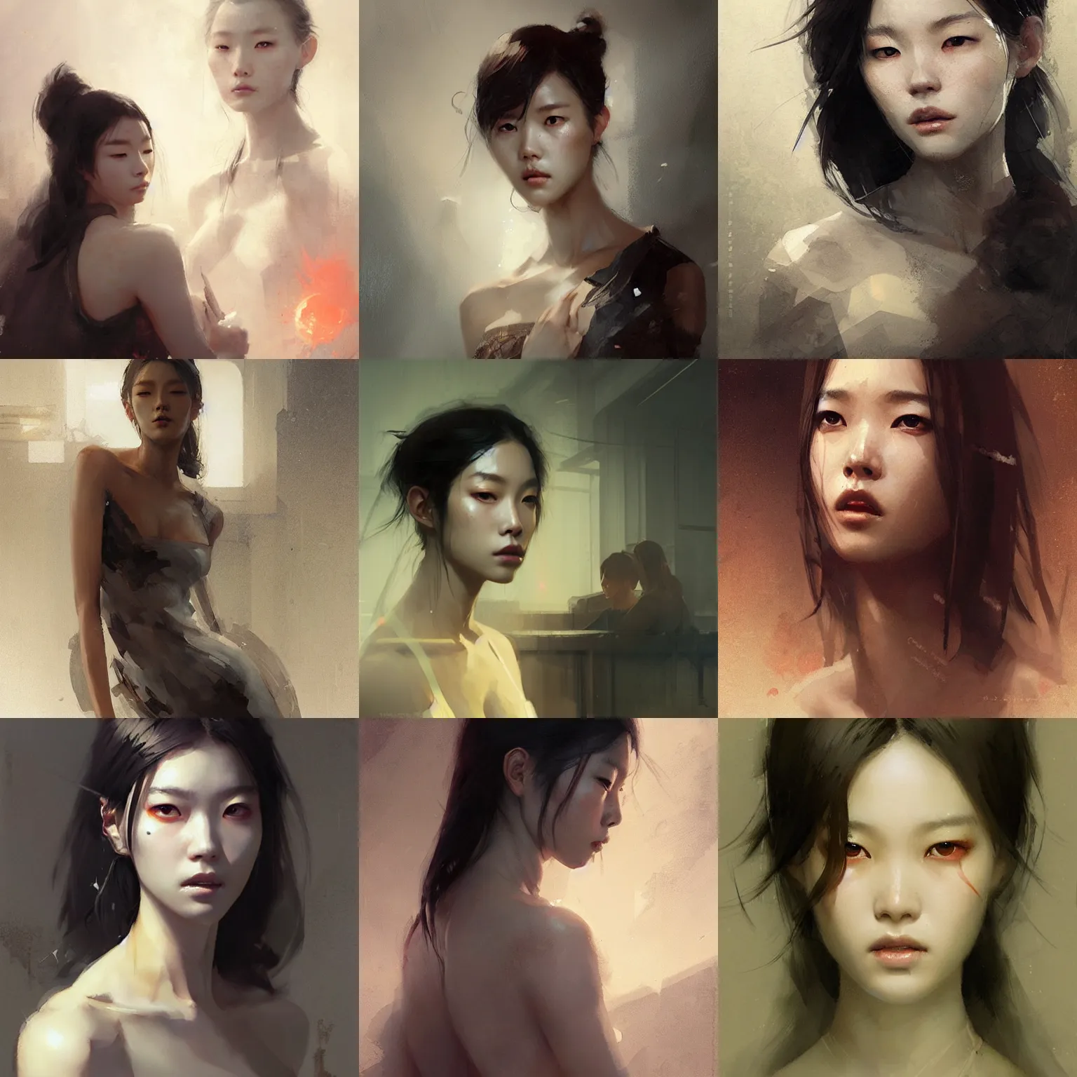 Prompt: lee jin - eun by greg rutkowski, rule of thirds, seductive look, beautiful