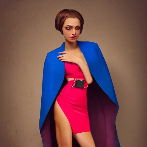 Image similar to photorealistic photoshoot puerto rican fashion designer clothe in tetradic color scheme, vermeer lighting