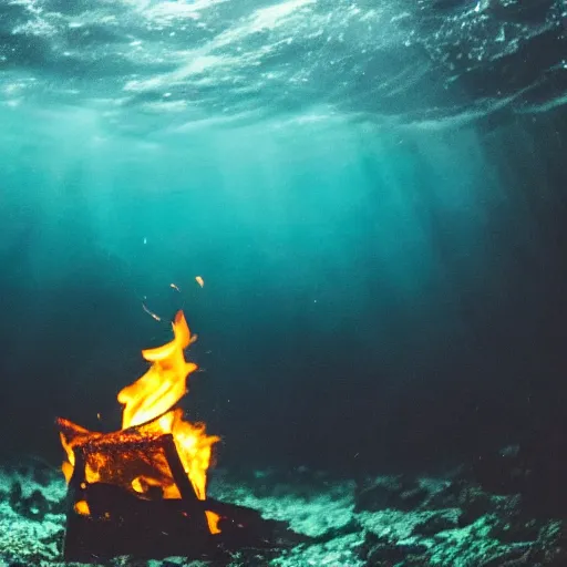 Prompt: photo of a camp fire underwater, highly - detailed, cinematic