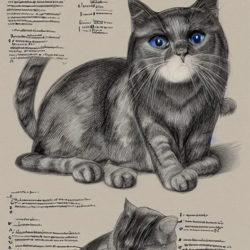 Image similar to anatomy of a cat of tasmania, da vinci notes, ultradetailed, anatomy study, artstation