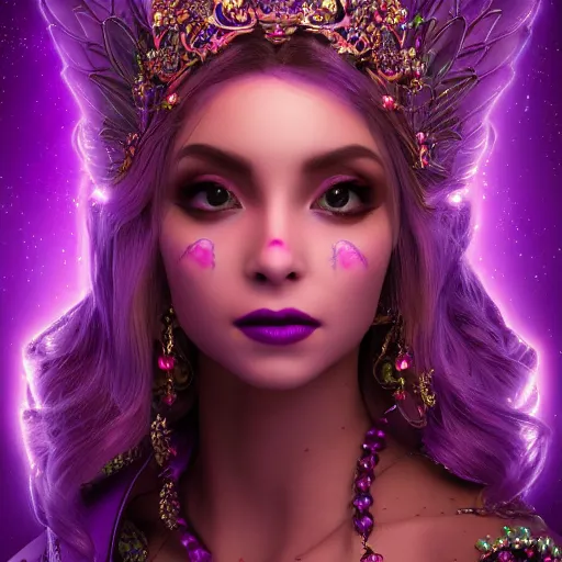 Image similar to portrait princess of amethyst, glowing, ornate and intricate purple jewelry, jaw dropping beauty, glowing background lighting, purple accent lighting, hyper detailed, fairy tale, 4 k octane render